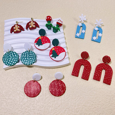 1 Pair Modern Style Christmas Tree & Snowman Polymer Clay Drop Earrings