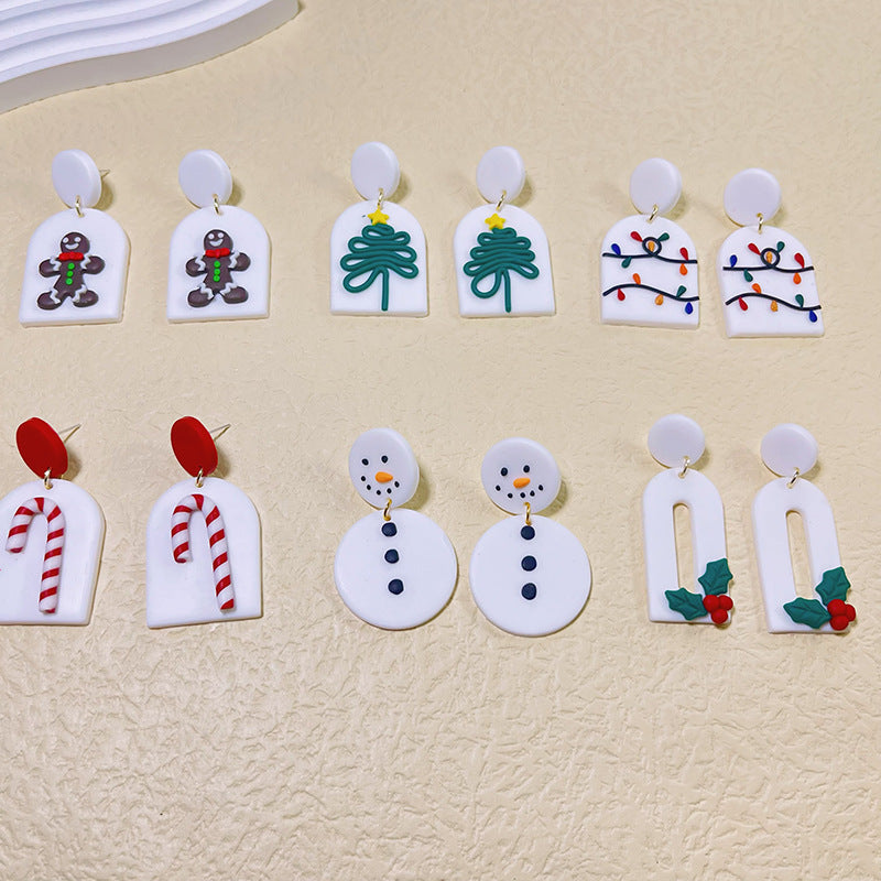 1 Pair Modern Style Christmas Tree & Snowman Polymer Clay Drop Earrings