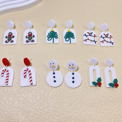 1 Pair Modern Style Christmas Tree & Snowman Polymer Clay Drop Earrings