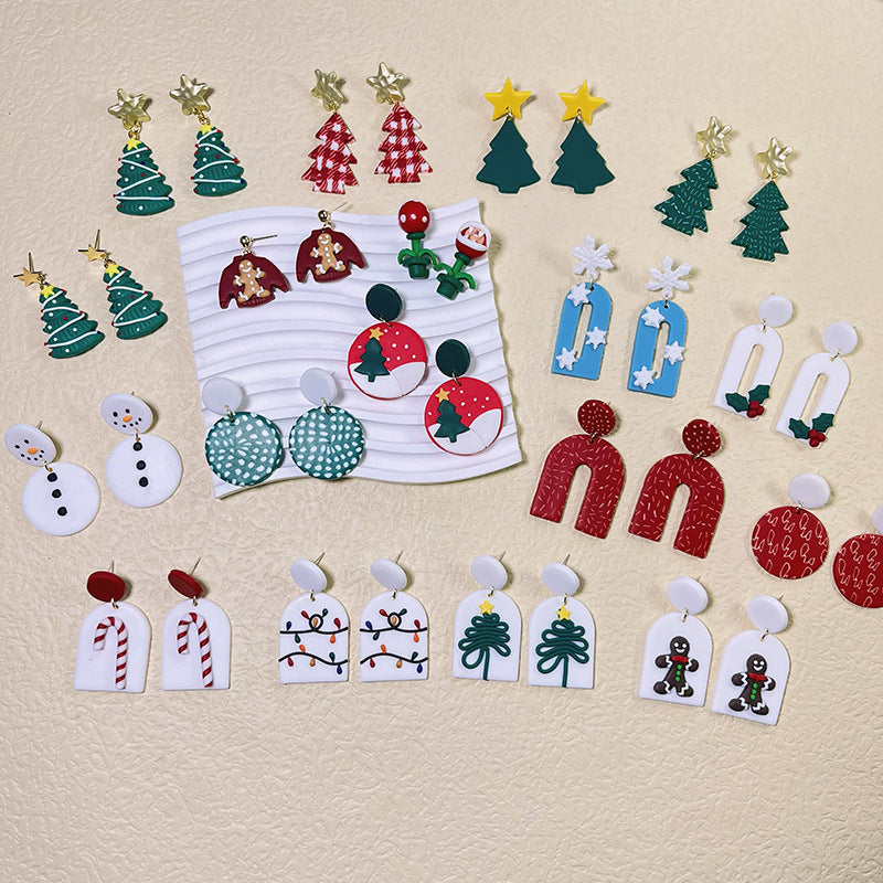1 Pair Modern Style Christmas Tree & Snowman Polymer Clay Drop Earrings