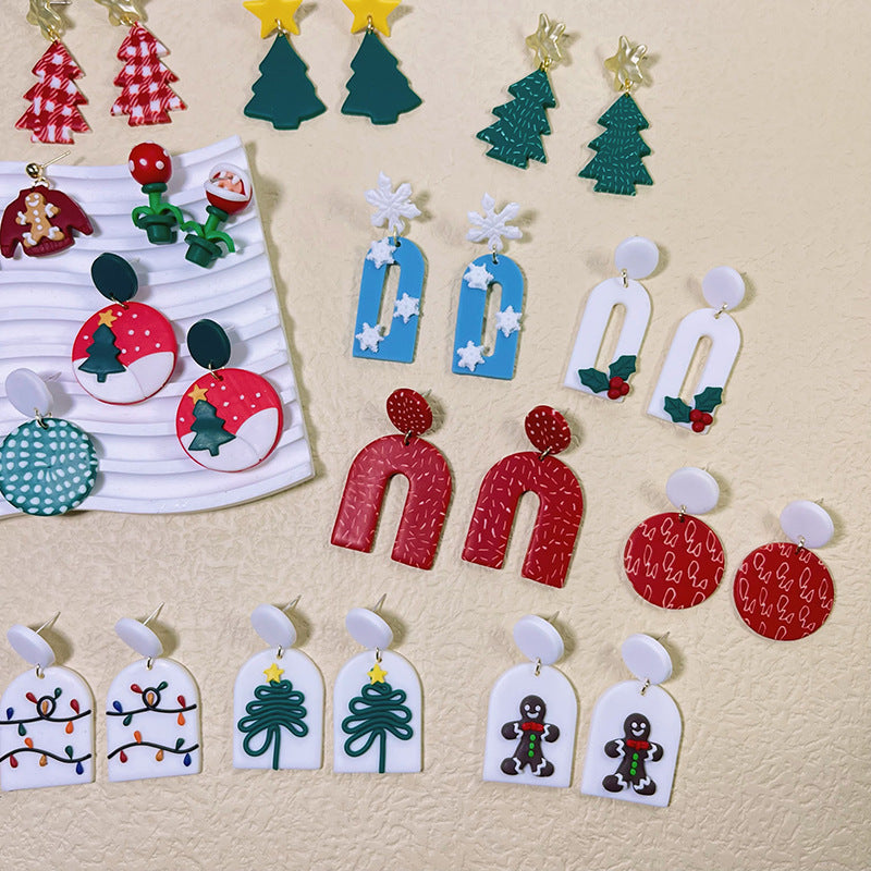 1 Pair Modern Style Christmas Tree & Snowman Polymer Clay Drop Earrings