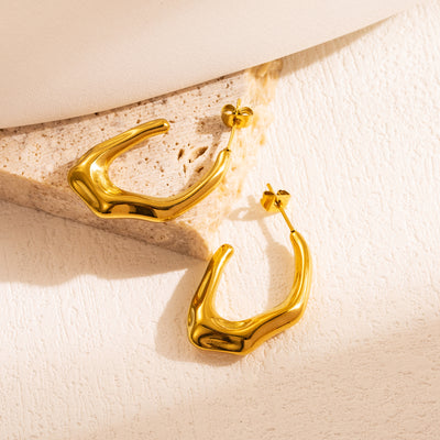 1 Pair Modern Minimalist C Shape 18K Gold Plated Stainless Steel Earrings