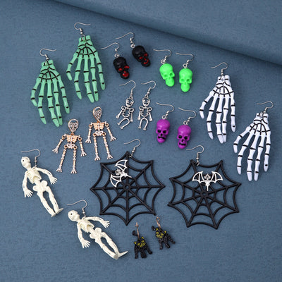 1 Pair Handmade Resin Skull and Spider Halloween Drop Earrings