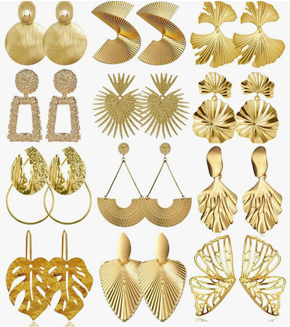 Retro Geometric Leaf Heart Butterfly Metal Drop Earrings