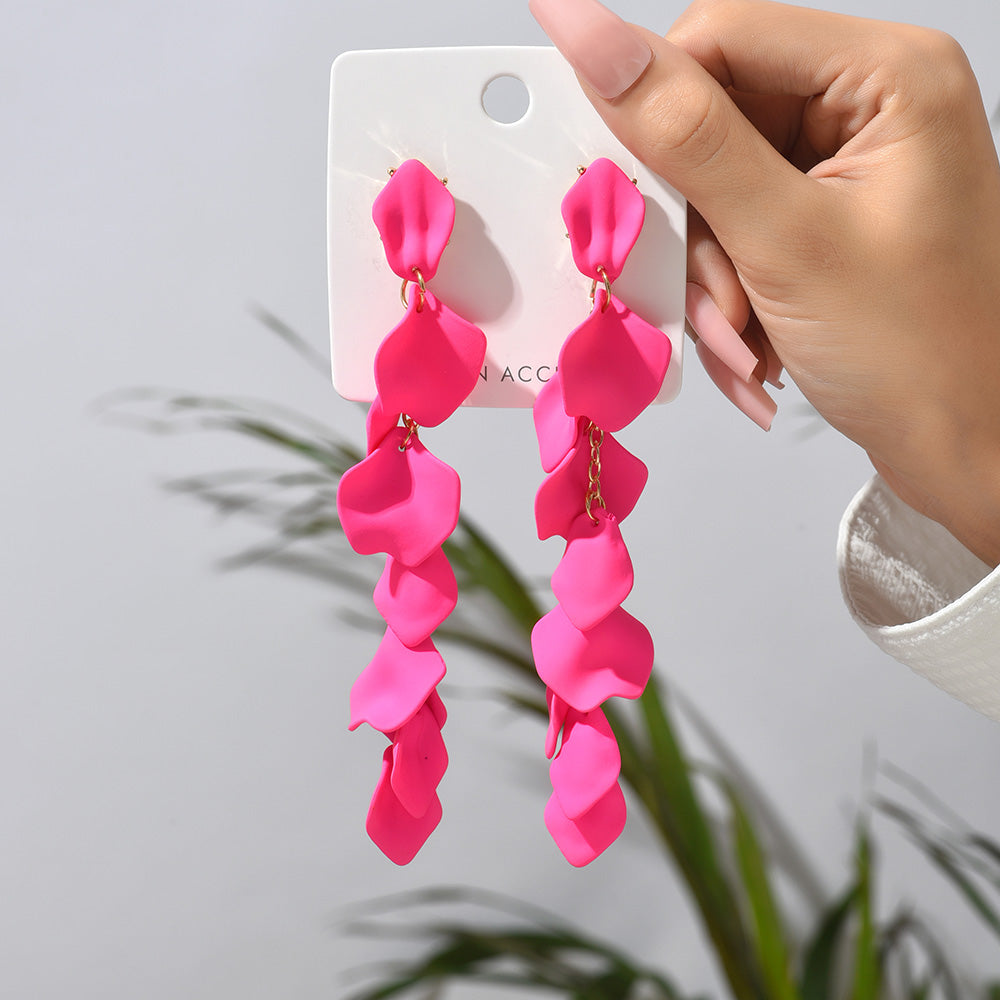 1 Pair Elegant Retro Flower Acrylic Tassel Drop Earrings for Women