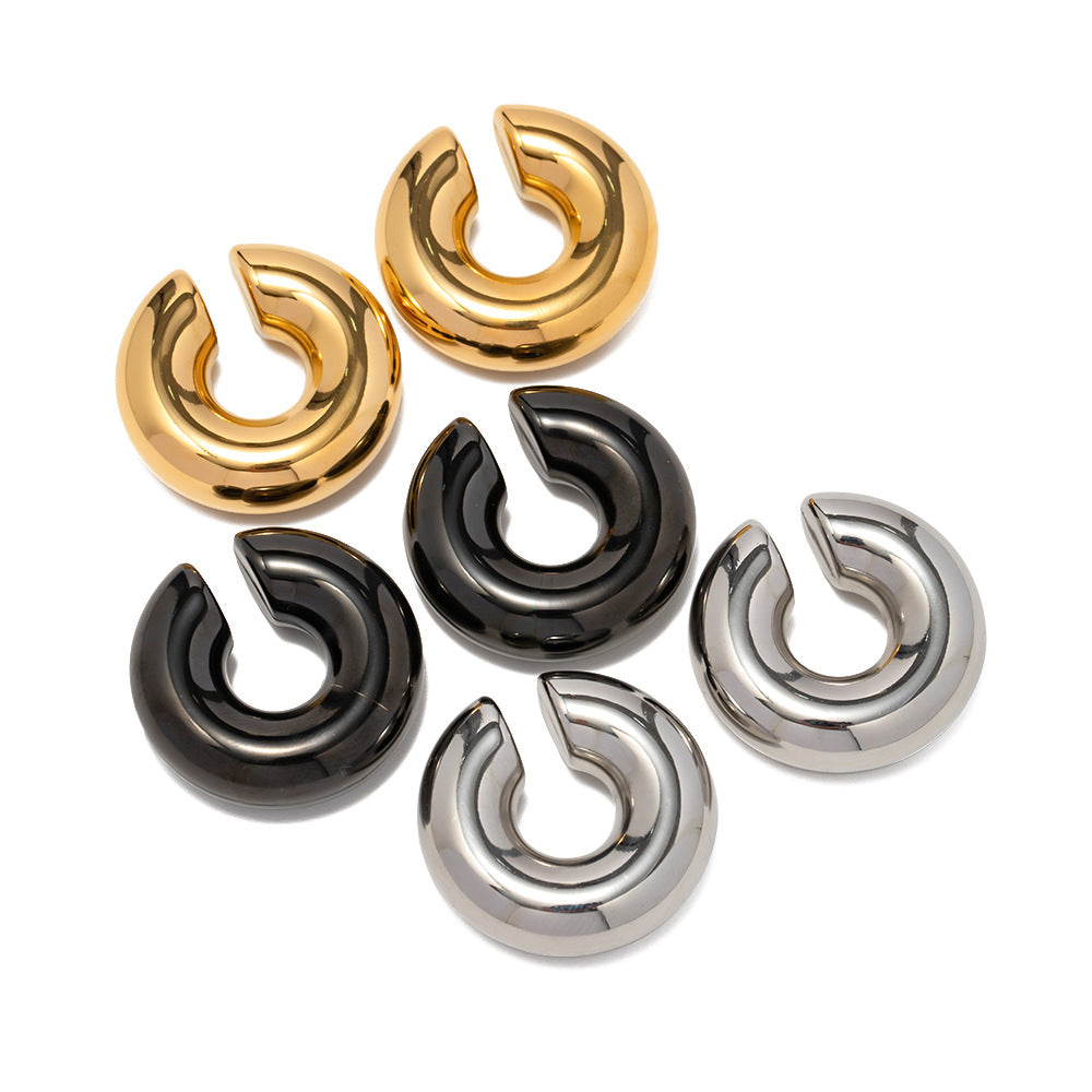 Retro French Style Geometric Water Droplet 18K Gold Plated Stainless Steel Earrings