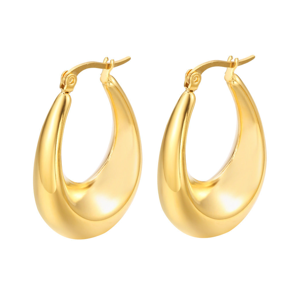 Retro French Style Geometric Water Droplet 18K Gold Plated Stainless Steel Earrings