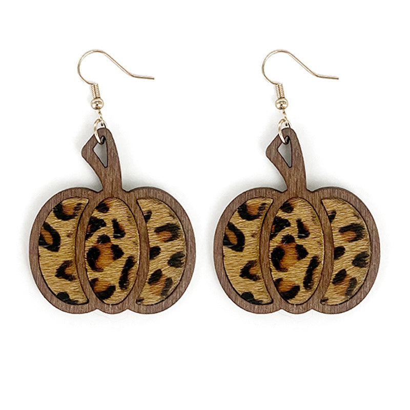 Retro Leopard Leather Pumpkin Drop Earrings for Halloween