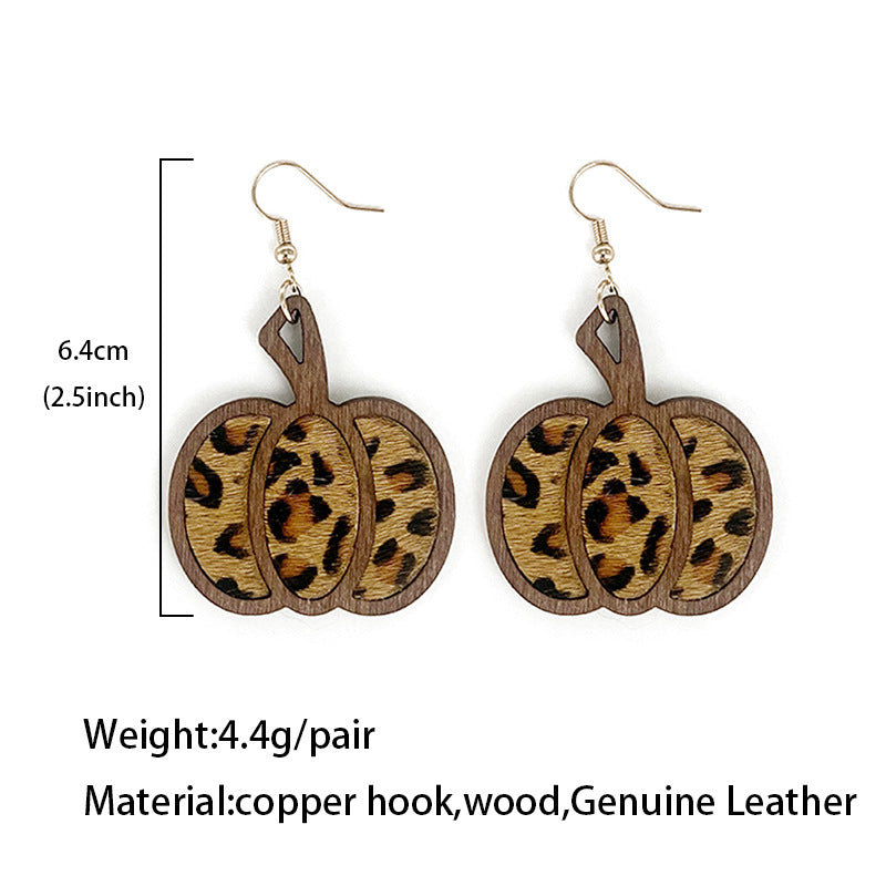 Retro Leopard Leather Pumpkin Drop Earrings for Halloween