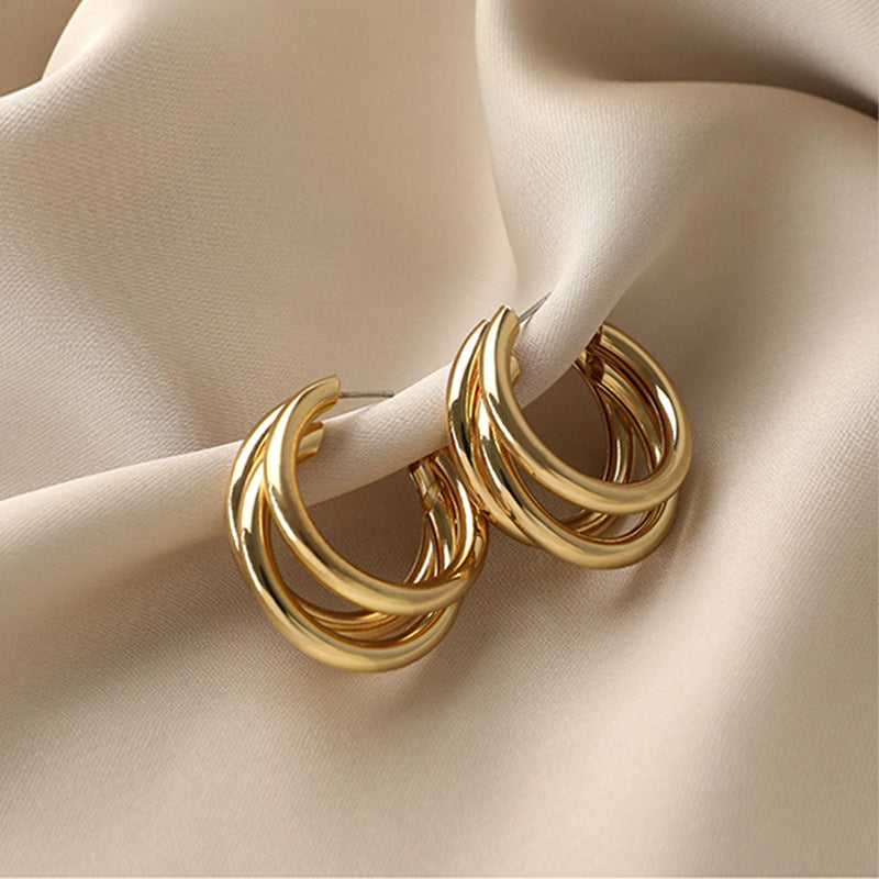 Retro Geometric Alloy Plated Earrings with 925 Silver Needle