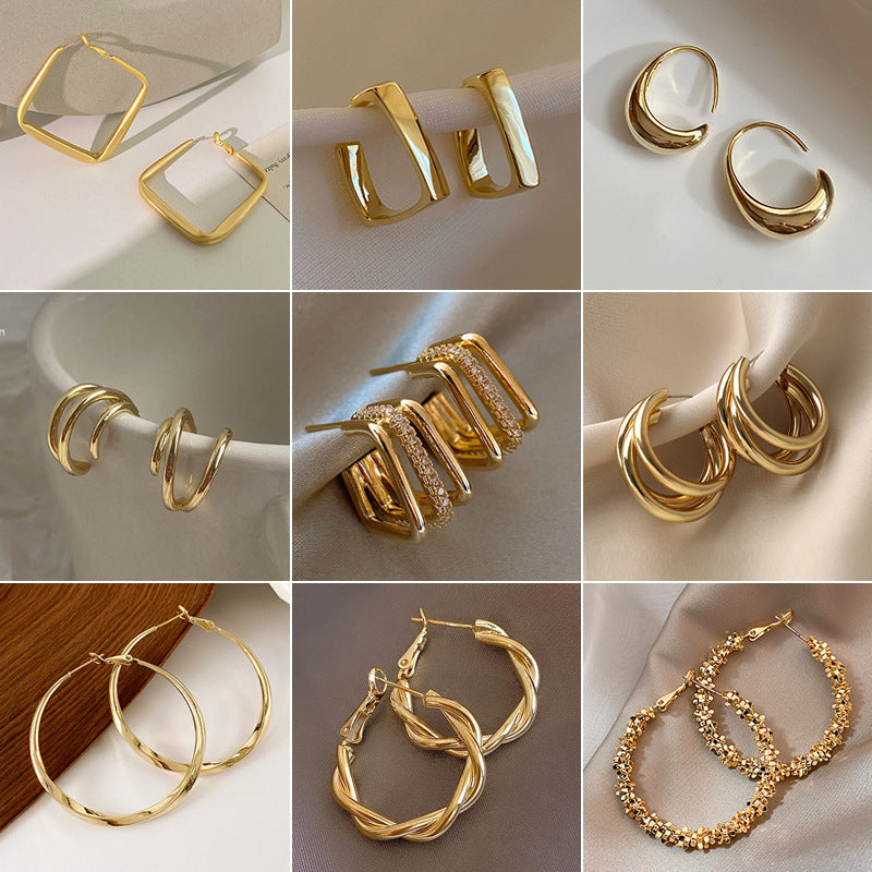 Retro Geometric Alloy Plated Earrings with 925 Silver Needle