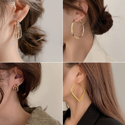 Retro Geometric Alloy Plated Earrings with 925 Silver Needle