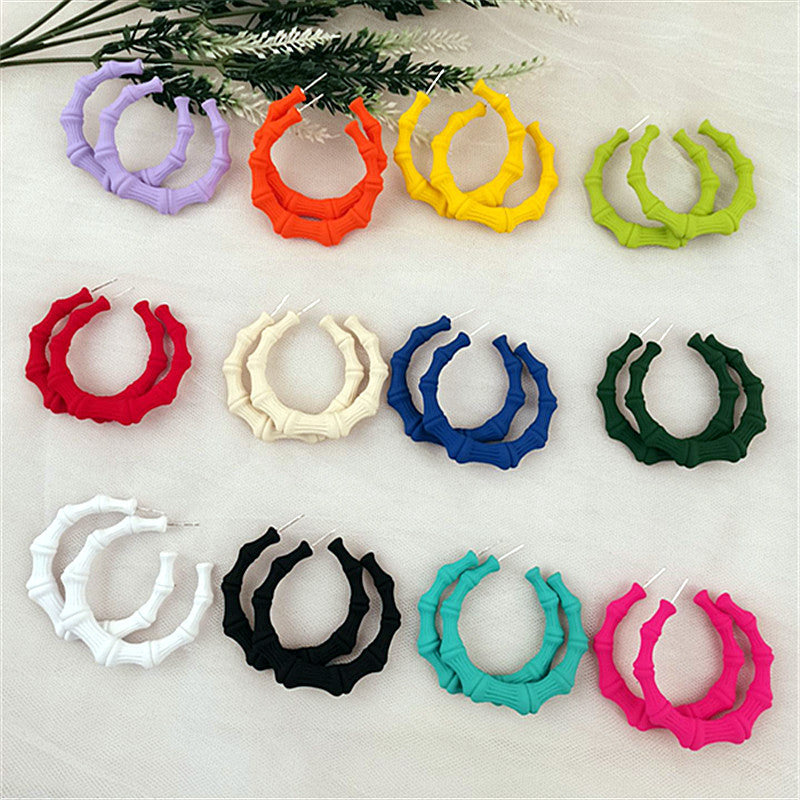 Retro Acrylic Hoop Earrings for Women - Fluorescent Bamboo Design