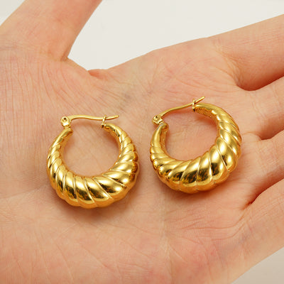 1 Pair Retro 18K Gold Plated Stainless Steel Hollow Polished Earrings