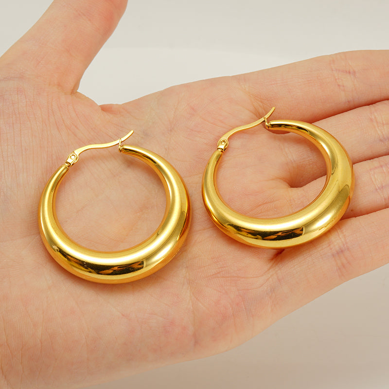 1 Pair Retro 18K Gold Plated Stainless Steel Hollow Polished Earrings
