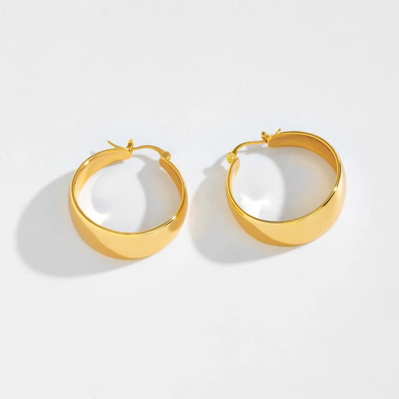 Retro Stainless Steel Plated Hoop Earrings - Hand Polished Curved Design