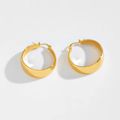 Retro Stainless Steel Plated Hoop Earrings - Hand Polished Curved Design