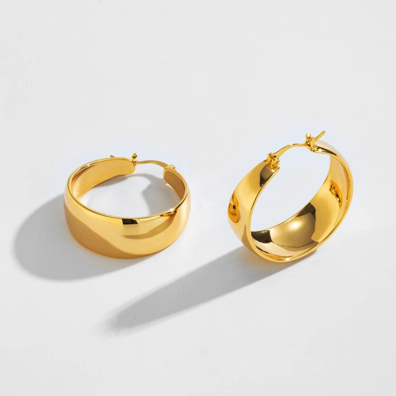 Retro Stainless Steel Plated Hoop Earrings - Hand Polished Curved Design