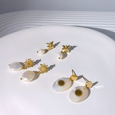 Retro Star Freshwater Pearl Gold Plated Drop Earrings