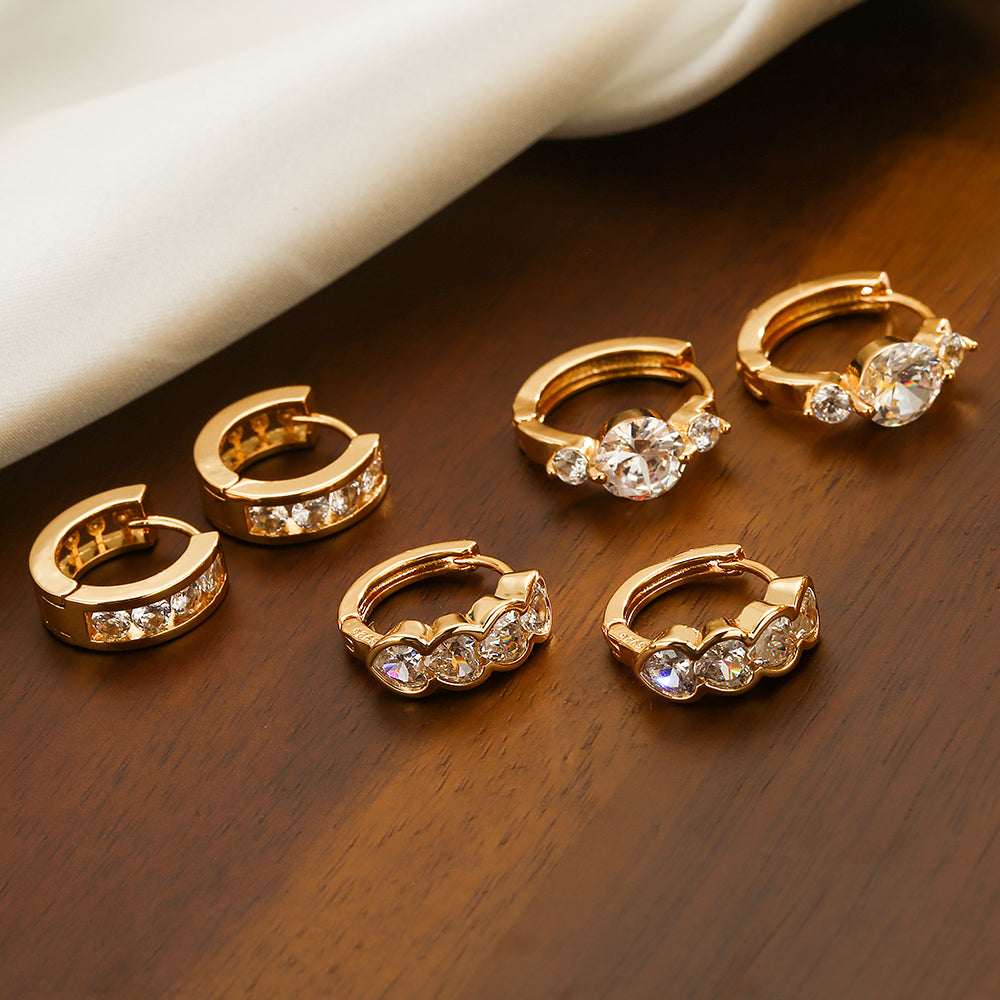 1 Pair Geometric Heart Zircon 18K Gold Plated Titanium Steel Hoop Earrings