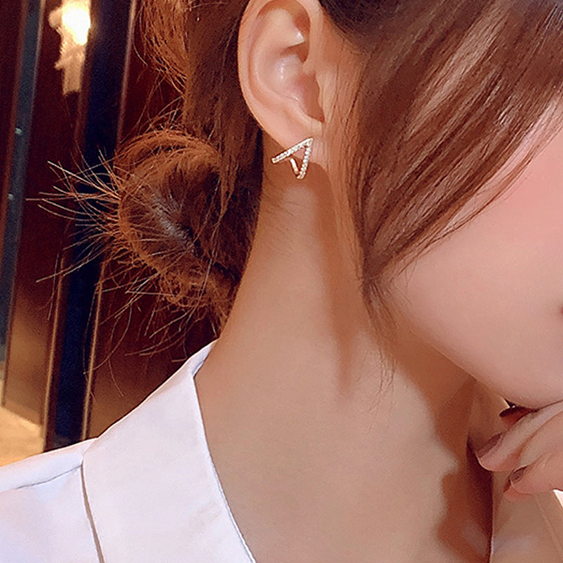 1 Pair Geometric V-Shaped Zircon Inlay Stainless Steel Stud Earrings