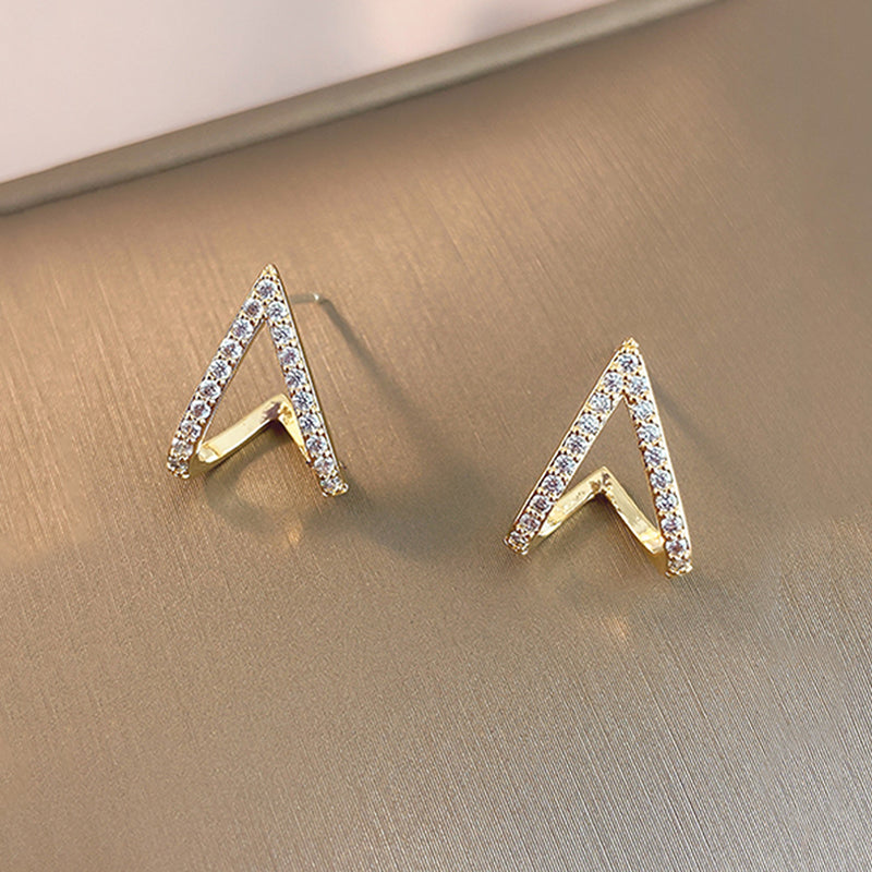1 Pair Geometric V-Shaped Zircon Inlay Stainless Steel Stud Earrings