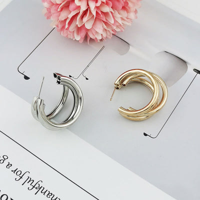 1 Pair Minimalist C Shape Metal Hoop Earrings for Women