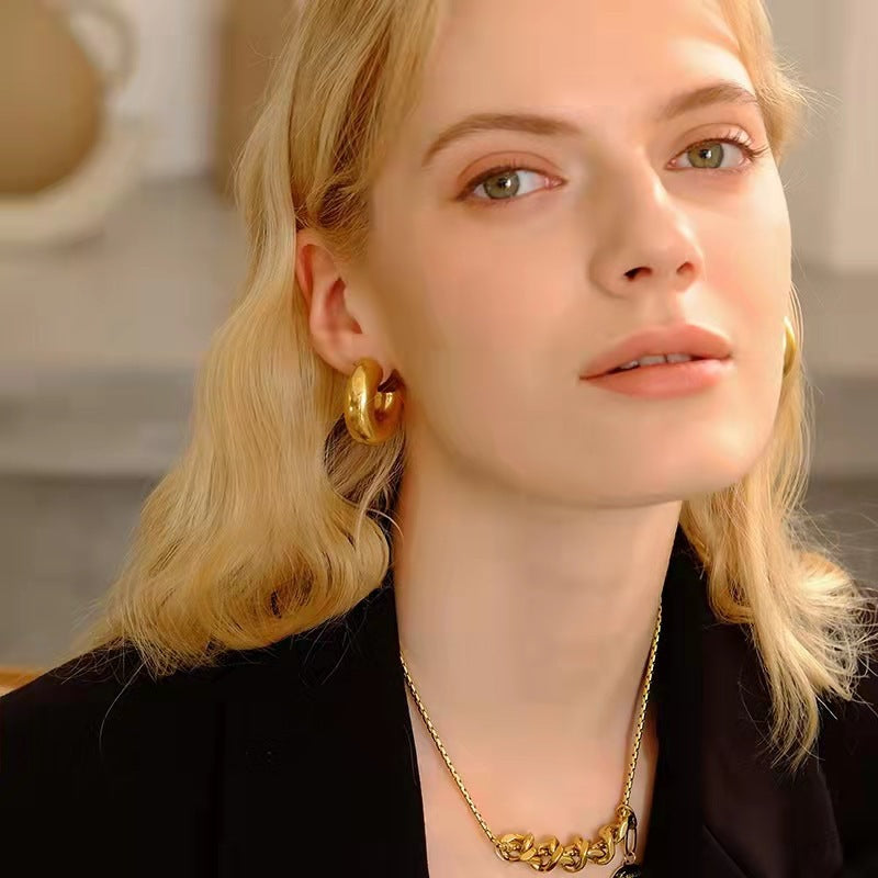 1 Pair Minimalist C Shape Stainless Steel Hoop Earrings