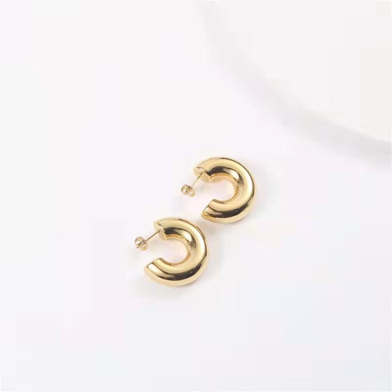 1 Pair Minimalist C Shape Stainless Steel Hoop Earrings