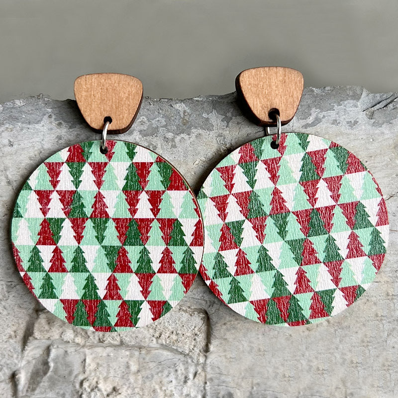 1 Pair Bohemian Geometric Christmas Tree Wood Drop Earrings