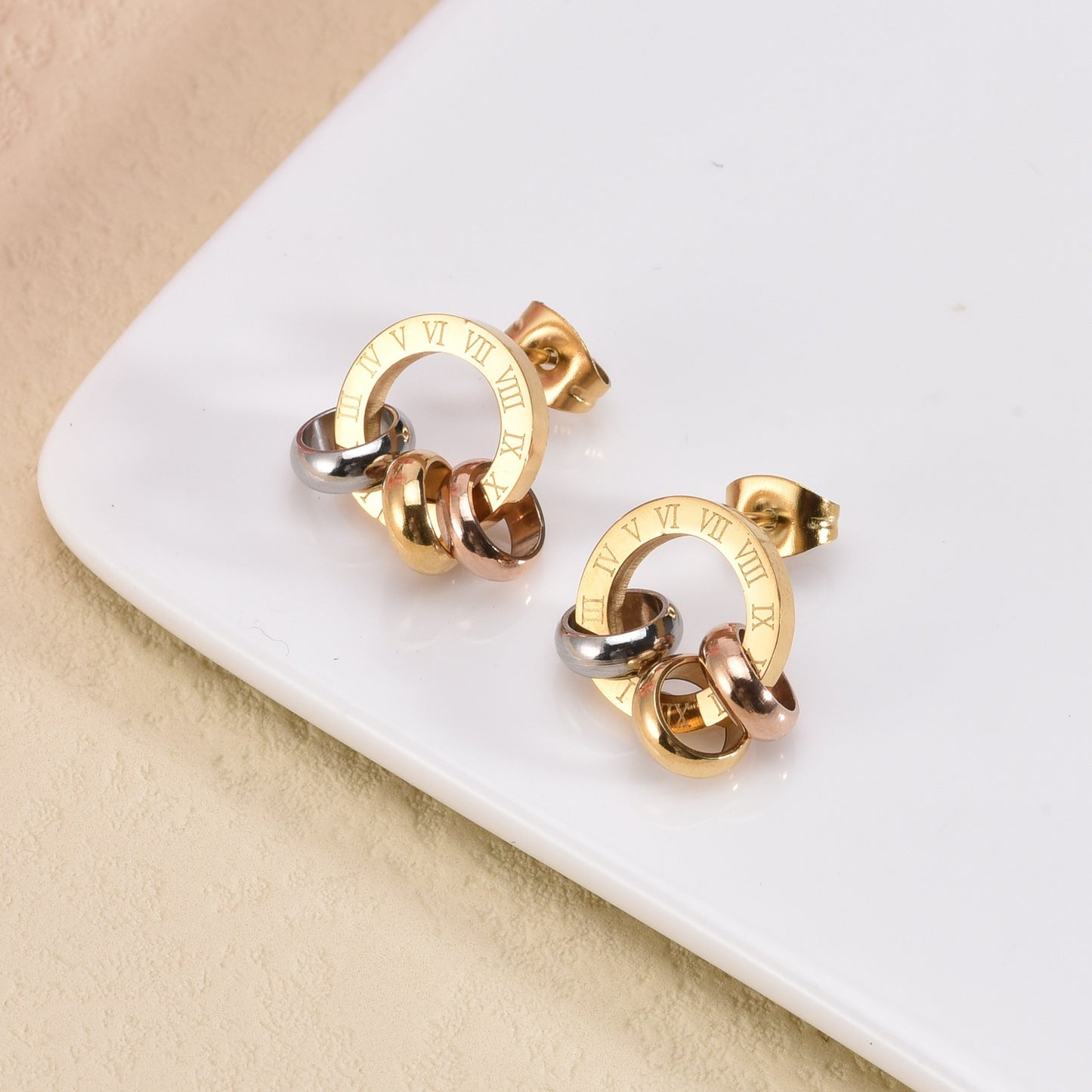 1 Pair Minimalist Circle Stainless Steel Plated Earrings