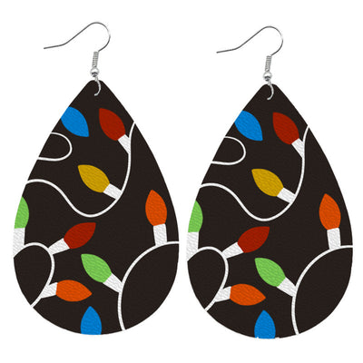 1 Pair Classic Christmas Tree Snowflake PU Leather Drop Earrings