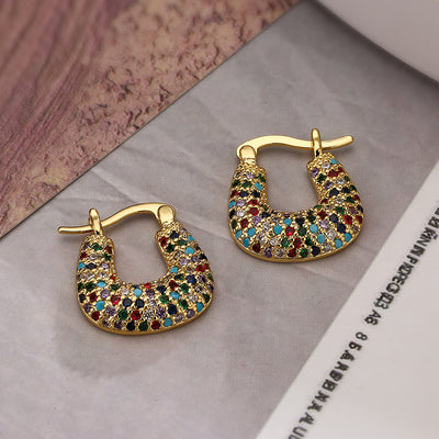 1 Pair Minimalist Geometric Zircon 18K Gold Plated Earrings