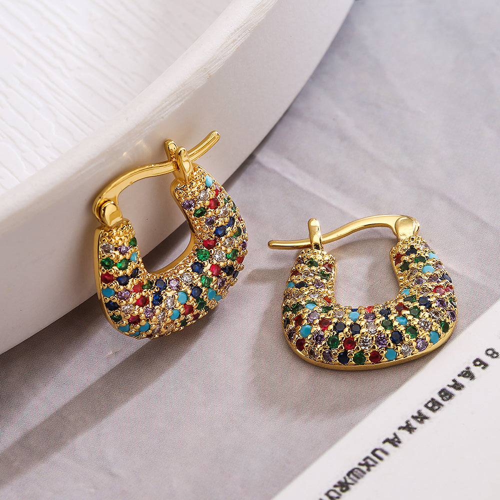 1 Pair Minimalist Geometric Zircon 18K Gold Plated Earrings