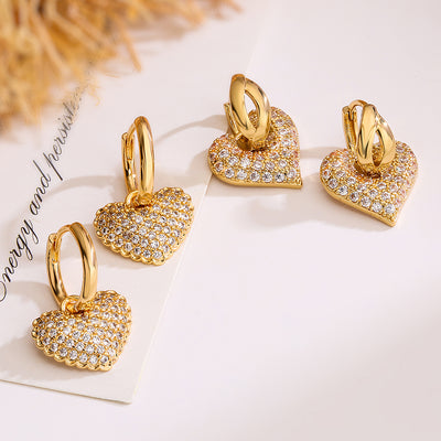 1 Pair Minimalist Heart Shape Zircon 18K Gold Plated Drop Earrings
