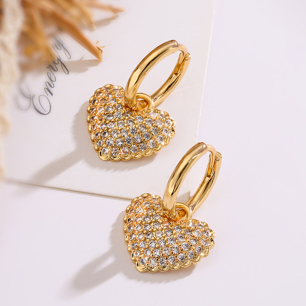 1 Pair Minimalist Heart Shape Zircon 18K Gold Plated Drop Earrings
