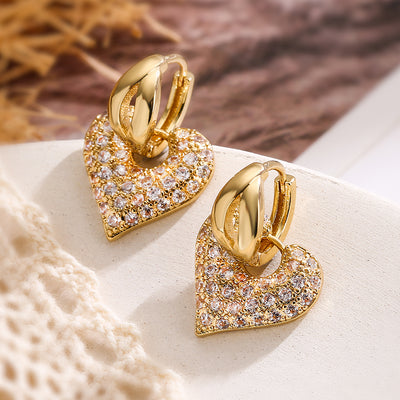 1 Pair Minimalist Heart Shape Zircon 18K Gold Plated Drop Earrings