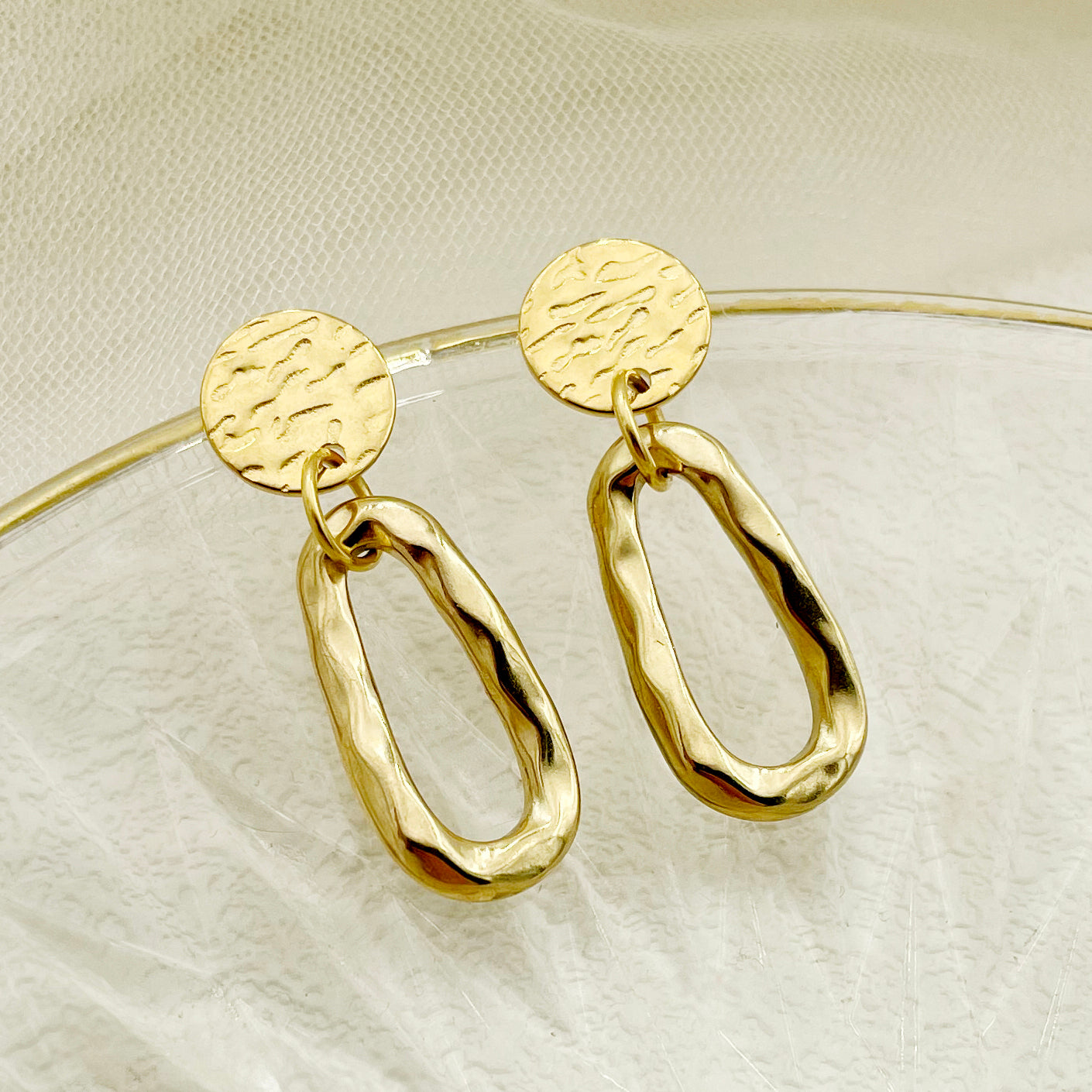 1 Pair Minimalist Gold Plated Stainless Steel Oval Drop Earrings