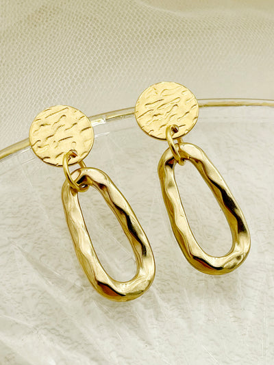 1 Pair Minimalist Gold Plated Stainless Steel Oval Drop Earrings