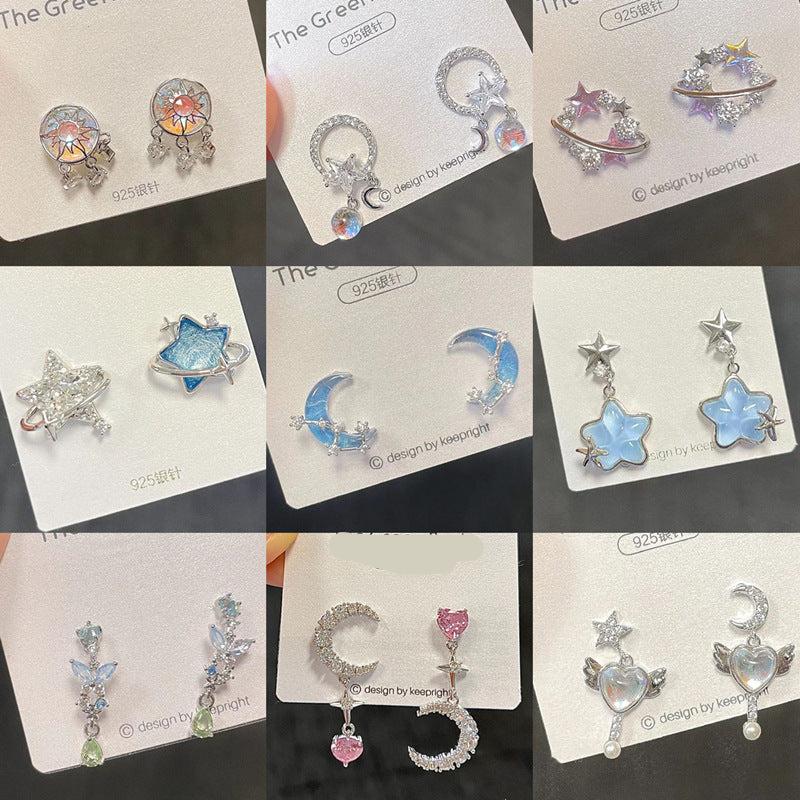 1 Pair Elegant Star Heart Butterfly Pearl Gemstone Stud Earrings