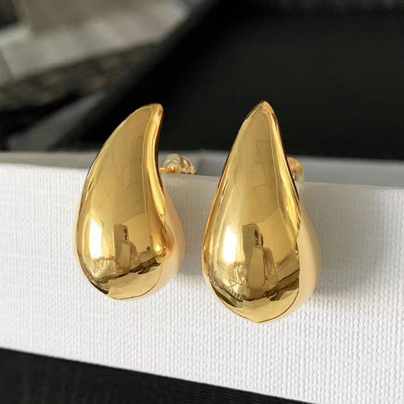 1 Pair Minimalist Water Drop 18k Gold Plated Stainless Steel Clip-On Earrings