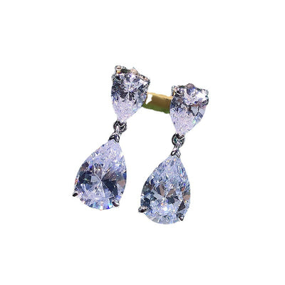 1 Pair Elegant Water Droplet Sterling Silver High Carbon Diamond Drop Earrings