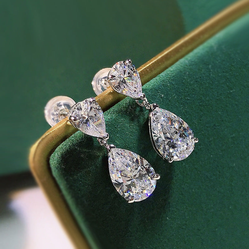 1 Pair Elegant Water Droplet Sterling Silver High Carbon Diamond Drop Earrings