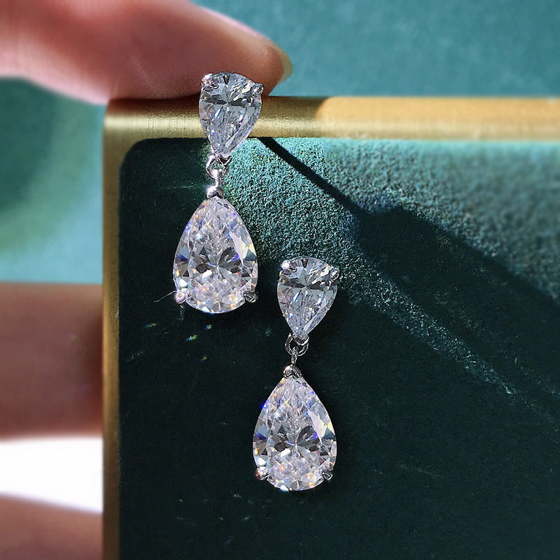 1 Pair Elegant Water Droplet Sterling Silver High Carbon Diamond Drop Earrings