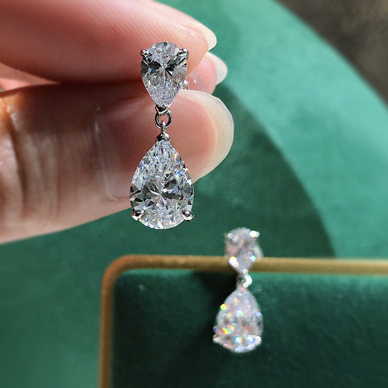 1 Pair Elegant Water Droplet Sterling Silver High Carbon Diamond Drop Earrings