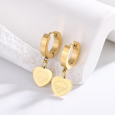 1 Pair Minimalist Heart Shape Gold Plated Stainless Steel Stud Earrings