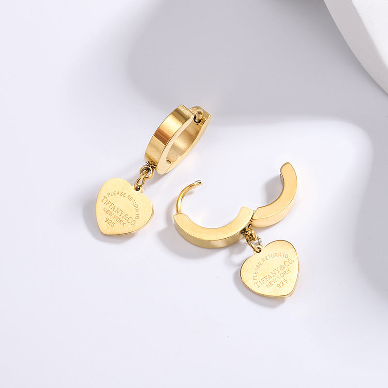 1 Pair Minimalist Heart Shape Gold Plated Stainless Steel Stud Earrings