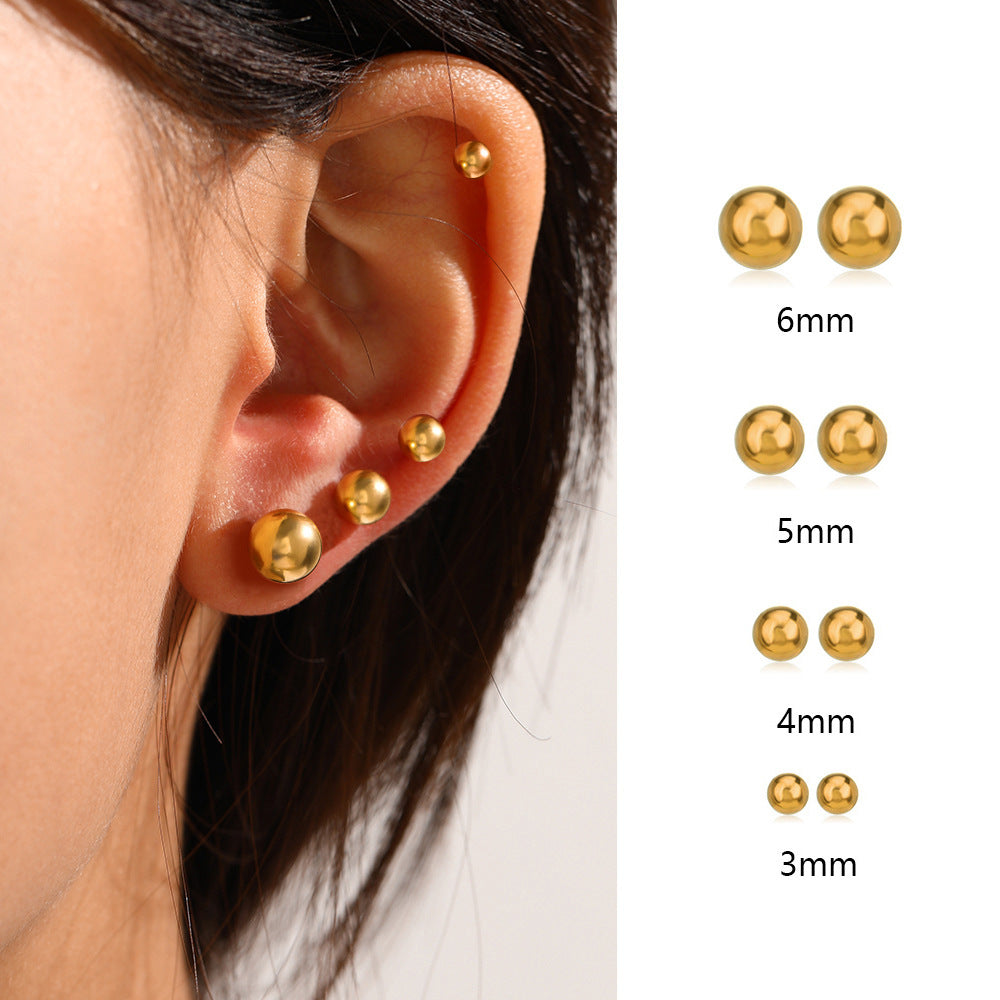 Simple Round Stainless Steel Stud Earrings for Women