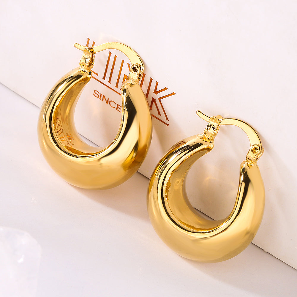 1 Pair Minimalist Geometric 18K Gold Plated Copper Hoop Earrings