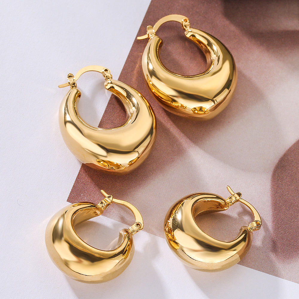 1 Pair Minimalist Geometric 18K Gold Plated Copper Hoop Earrings